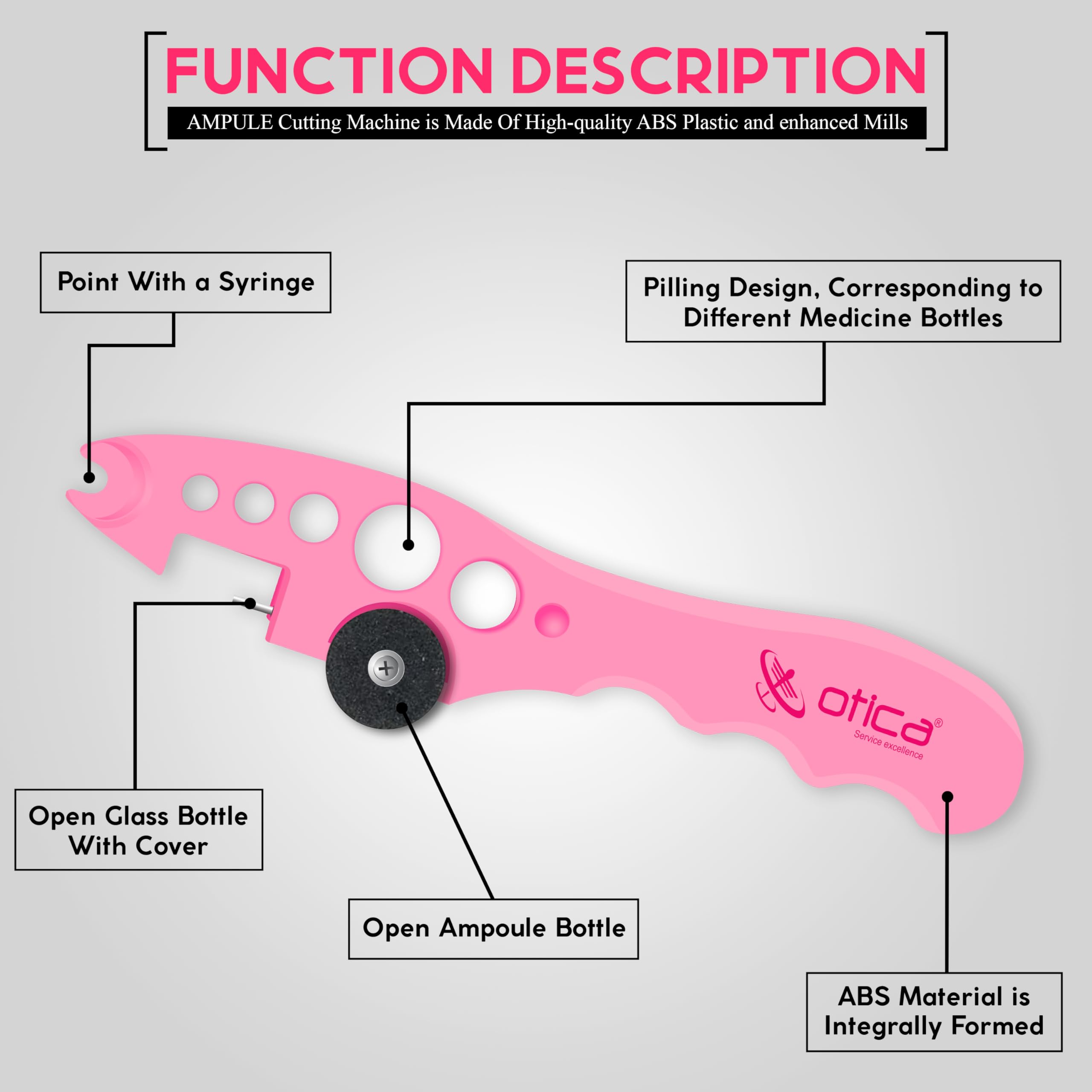 OTICA Ampoule Cutter for Doctors Nurse, Glass Bottle Cap Remover Cutter Ampule Breaker for Hospital and Clinic (Pink)
